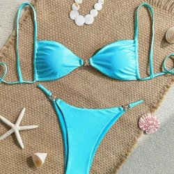 Bikini Azul Detalle Dorado
