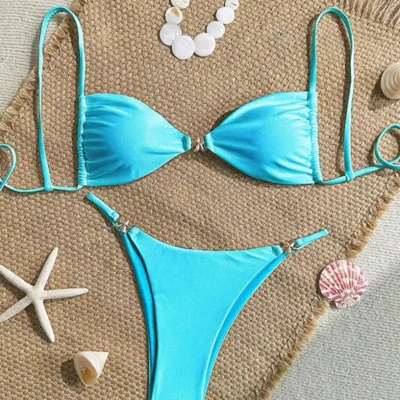 Bikini Azul Detalle Dorado
