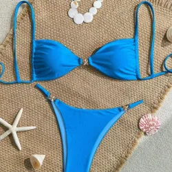 Bikini Azul Oscuro Detalle Dorado