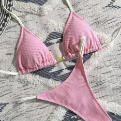 Bikini Rosado Bordes Blancos