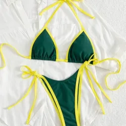 Bikini Verde Bordes Amarillos
