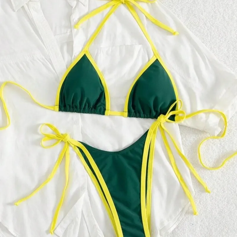 Bikini Verde Bordes Amarillos