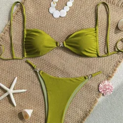Bikini Verde Olivo Detalle Dorado