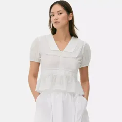 Blusa Blanca Manga Corta Cuello en V 