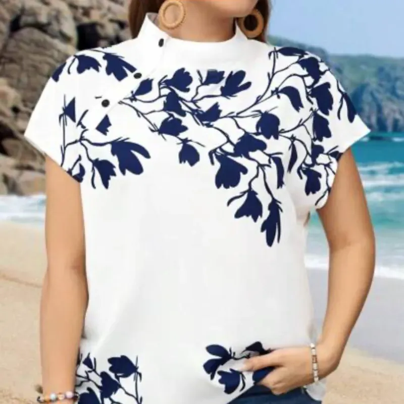 Blusa casual blanca estampado floral azul 