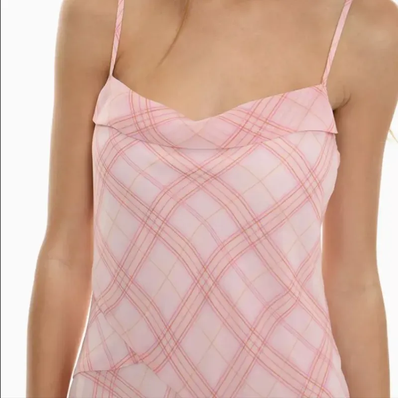 Blusa de Tirantes rosada Patrón a cuadros 