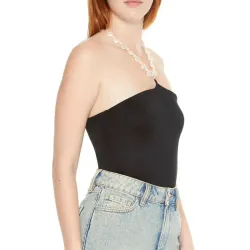 Body Negro Ajustado con Perlas 