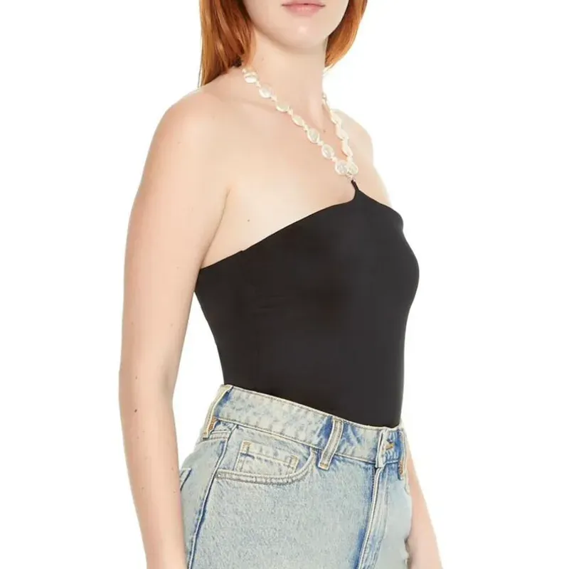 Body Negro Ajustado con Perlas 