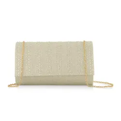 Bolso de mano elegante Champagne con cadena dorada 
