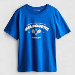 Pullover azul gráfica de manga corta de algodón