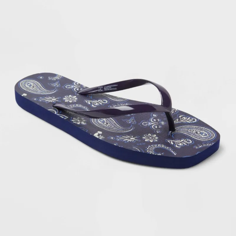 Chancletas Azules Estampadas De Goma Mujer