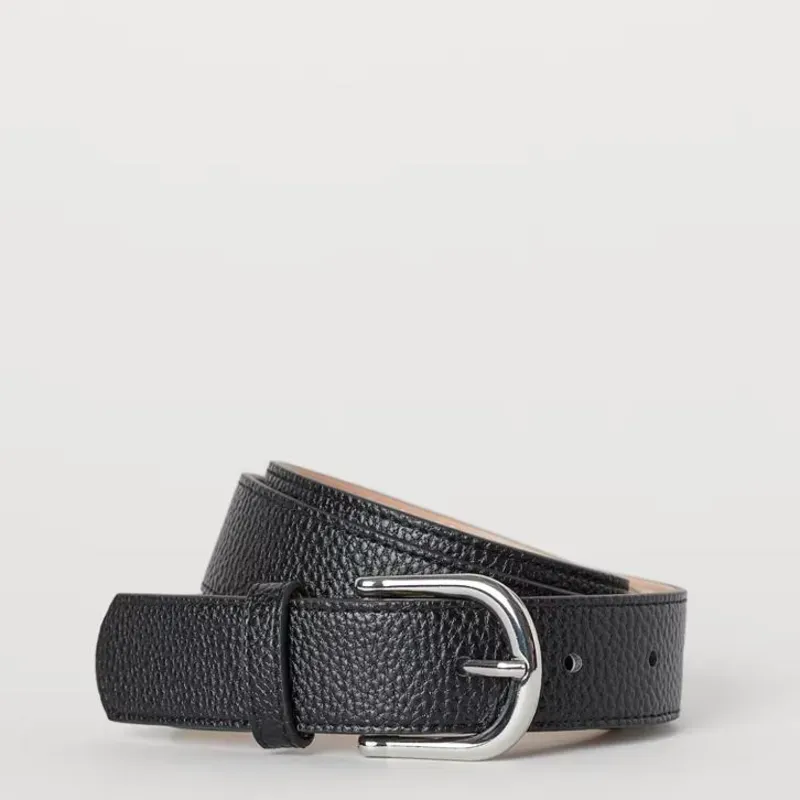 Cinto Negro Hebilla Plateada