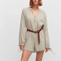 Mono Short Beige Manga Larga Sin Cinturón 