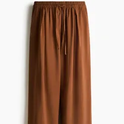 Pantalón Recto Fluido Marrón con Cordón de Ajuste