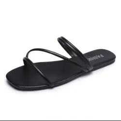 Sandalias Negras Planas de Tiras Finas 