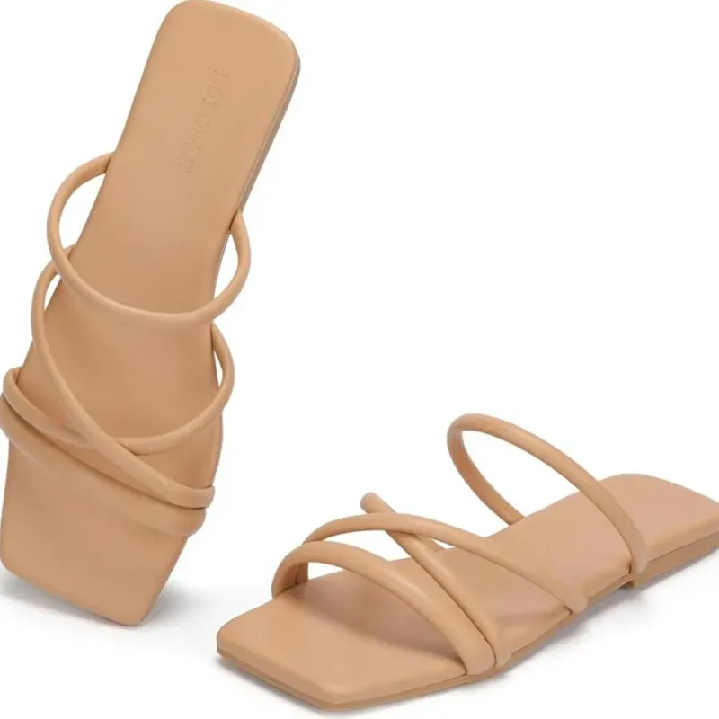 Sandalias Planas Color Crema Tiras Finas 