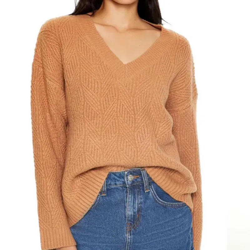 Sweater Naranja Cuello V Tejido 