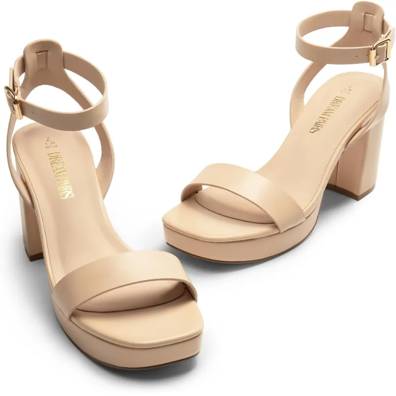 Tacones Beige Cuadrados