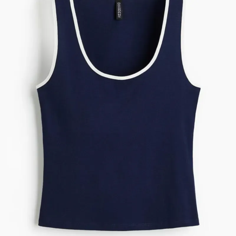 Top azul marino de Algodón 