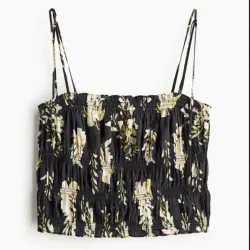 Top de Tirantes Negro Estampado de Hojas