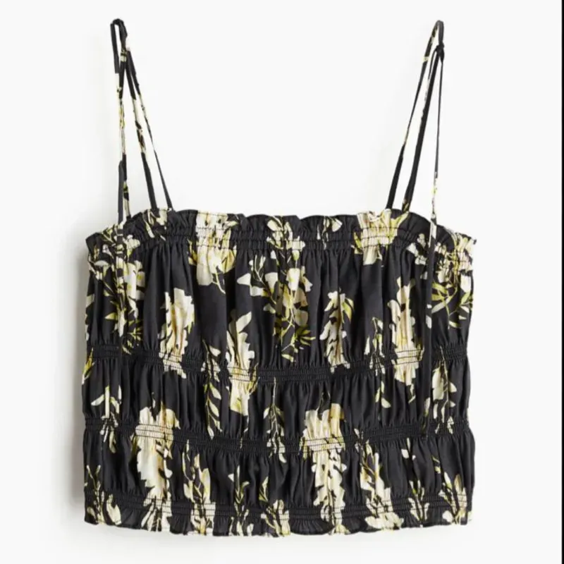 Top de Tirantes Negro Estampado de Hojas