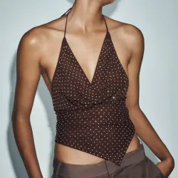 Top Drapeado Marron de Brillos