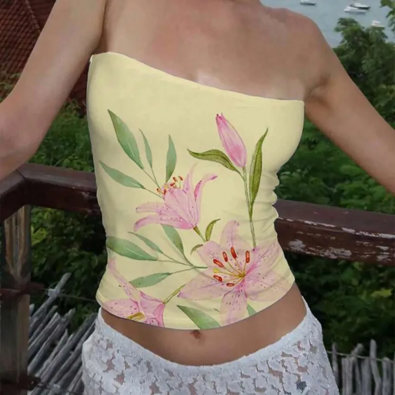 Top Strapless Amarillo Flores