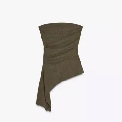 Top Strapless Asimetrico Marron Texturizado