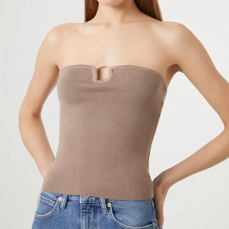 Top Strapless Marrón Claro con Aro