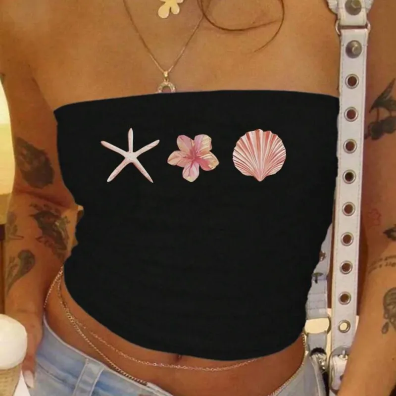 Top Strapless Negro Collage Vacaciones