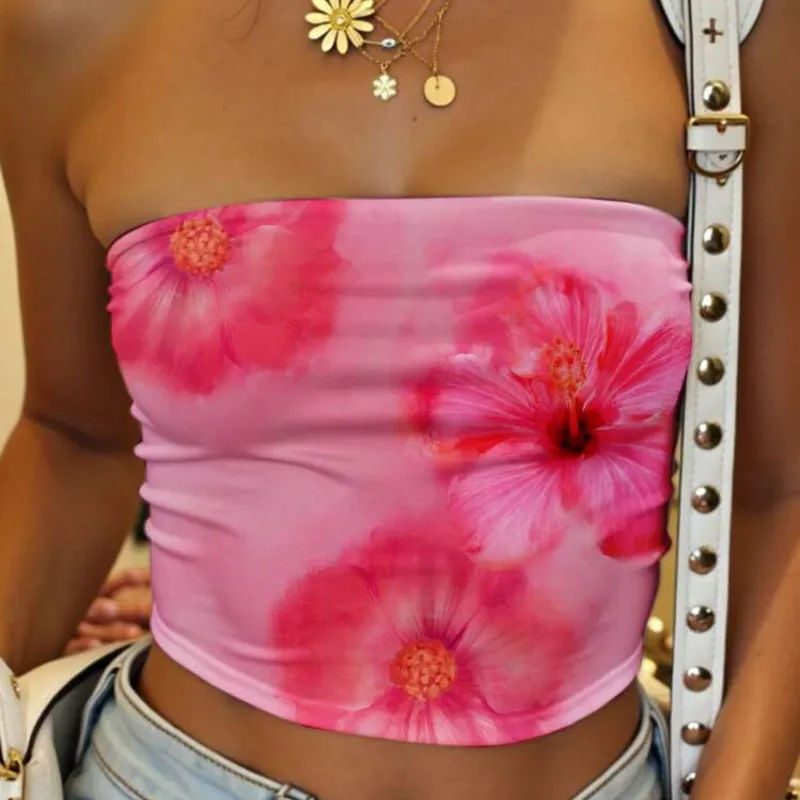 Top Strapless Rosa Flores 