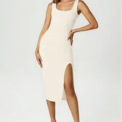 Vestido Blanco Hueso Camiseta MIDI