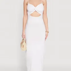 Vestido Blanco Largo de Tirantes Descubierto Bajo Escote