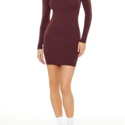 Vestido Burdeos Ajustado Manga Larga