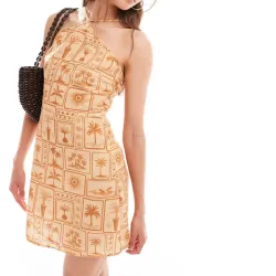 Vestido  corto con estampado de postales a tono y cuello halter