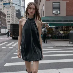 Vestido Corto Globo Terciopelo Gris