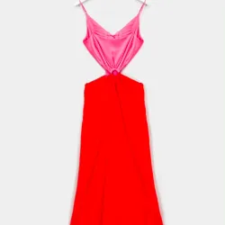 Vestido Cut Out De Dos Tonos MIDI/Satín