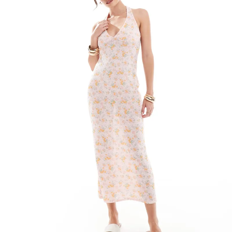 Vestido Estampado de Flores Crochet