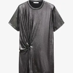 Vestido informal gris con nudo 