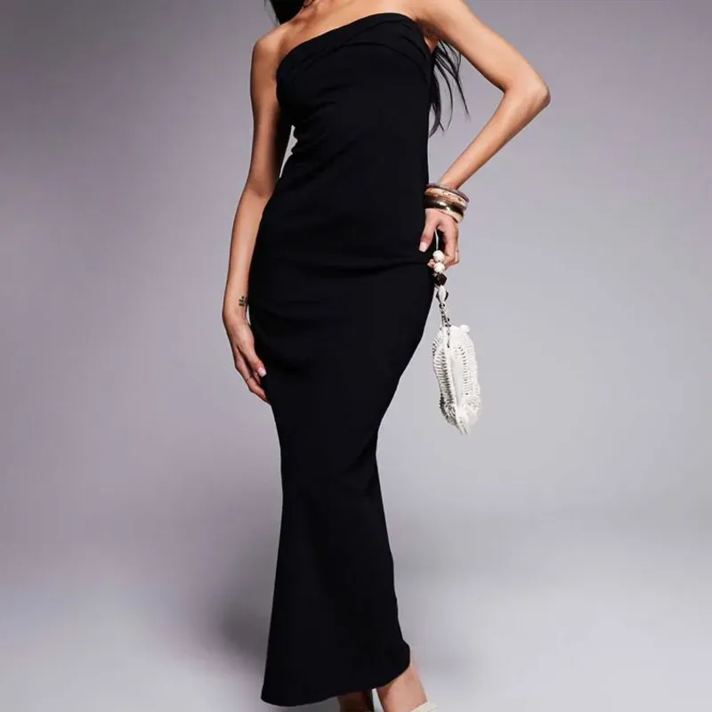 Vestido largo Cruzado Negro Strapless