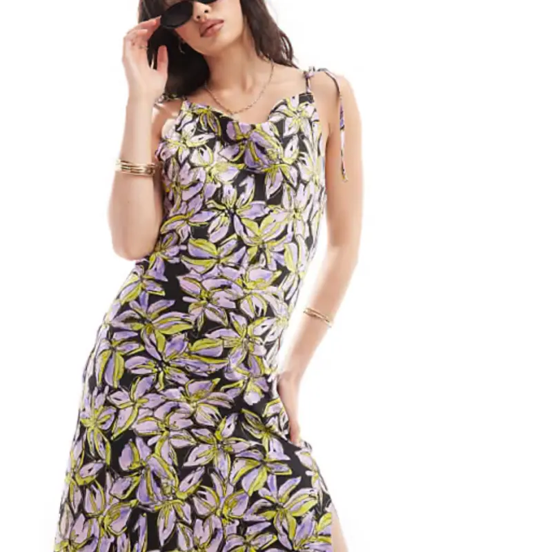 Vestido Largo Flores Moradas