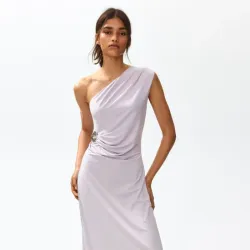 Vestido Lila Drapeado de un hombro