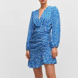 Vestido Manga Larga Estampado Azul