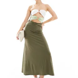 Vestido Midi Verde y Blanco con Aros