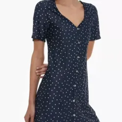 Vestido Mini Azul Lunares Blancos Abotonado