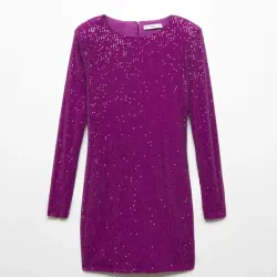 Vestido Morado Suelto de Mangas Largas Brillo