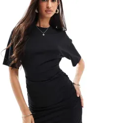 Vestido Negro Corte Pullover y Fruncidos