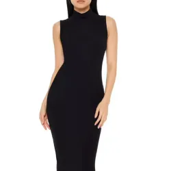 Vestido Negro Cuello Alto MIDI Canalé