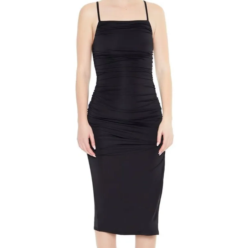 Vestido Negro Drapeado Tirantes