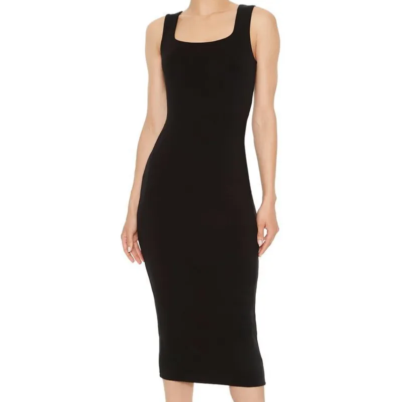 Vestido Negro MIDI Escote Cuadrado